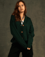 Antique Green Drop Shoulder Cardigan - Image 2