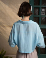 Baby Blue Cropped Camp Shirt - Image 3