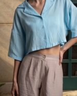 Baby Blue Cropped Camp Shirt