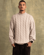 Beige Cable Knit Sweater - Image 2