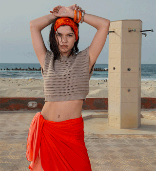 Beige Crochet Cropped Top