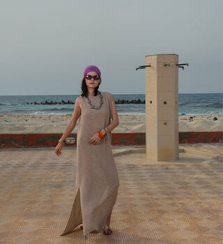 Beige Crochet Fishnet Dress