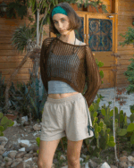 Beige Striped Bow Shorts