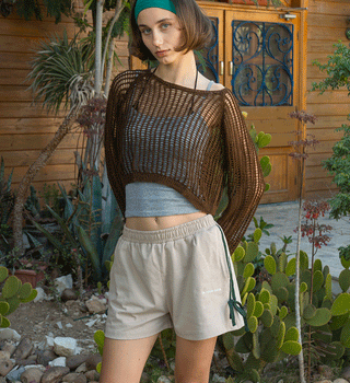 Beige Striped Bow Shorts
