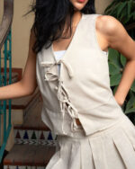 Beige Tied Up Linen Vest