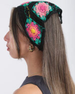 Black Crochet Flower Bandana - Image 3