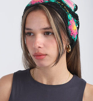 Black Crochet Flower Bandana