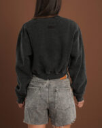 Black Cropped V-Neck Sweatshirt - Image 3