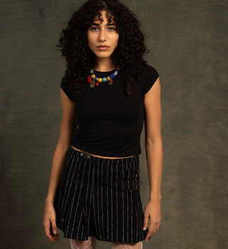 Black Half Sleeve Cropped Top