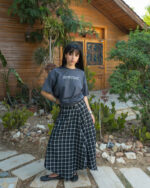 Black Plaid Asymmetric Cross Skirt