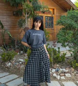Black Plaid Asymmetric Cross Skirt
