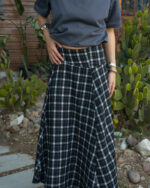 Black Plaid Asymmetric Cross Skirt - Image 3