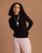 Black Ribbed Mock Neck Top - Image 2