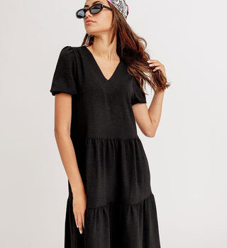 Black Ruffled Midi Dress