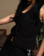 Black Tied Up Linen Vest