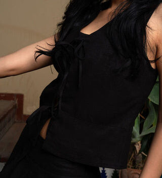 Black Tied Up Linen Vest