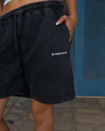 Black Wide-Leg Washed Sworts - Image 5