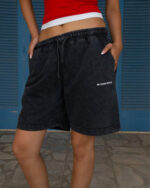Black Wide-Leg Washed Sworts - Image 4