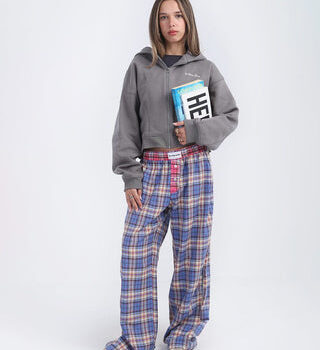 Blue Pink Multicolor Plaid Boxer Pants