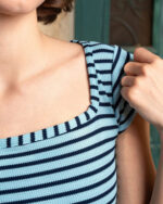 Blue Stripped Square Neck Top - Image 2