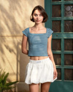 Blue Stripped Square Neck Top