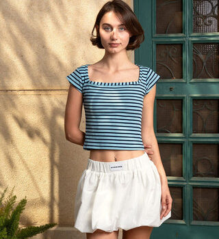 Blue Stripped Square Neck Top