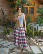 Brick Plaid Asymmetric Cross Skirt