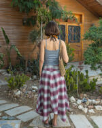 Brick Plaid Asymmetric Cross Skirt - Image 2