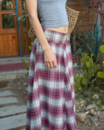 Brick Plaid Asymmetric Cross Skirt - Image 3