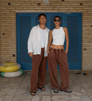 Brown Washed Wide Leg Swants