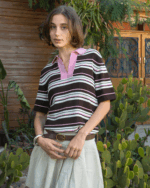Brown & White Oversized Striped Polo - Image 2