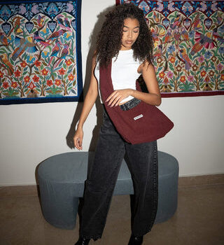 Burgundy Corduroy Bow Bag