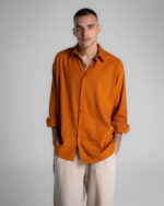 Camel Brown Boyfriend Linen Shirt - Image 2