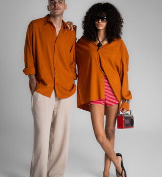 Camel Brown Boyfriend Linen Shirt