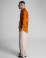 Camel Brown Boyfriend Linen Shirt - Image 3
