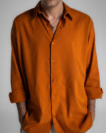 Camel Brown Boyfriend Linen Shirt - Image 5