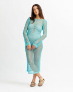 Cyan Knitted Fishnet Dress - Image 3