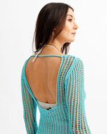 Cyan Knitted Fishnet Dress - Image 2