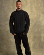 Dark Grey Cable Knit Sweater - Image 3