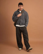 Dark Grey Washed Boxy Zip-Up Hoodie - Image 5