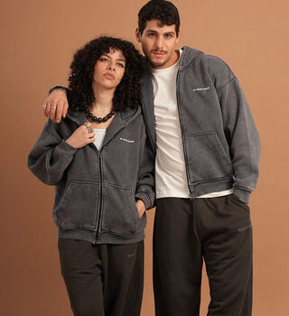Dark Grey Washed Boxy Zip-Up Hoodie