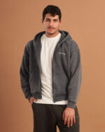Dark Grey Washed Boxy Zip-Up Hoodie - Image 6