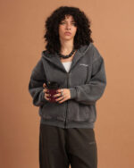 Dark Grey Washed Boxy Zip-Up Hoodie - Image 3