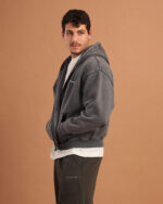 Dark Grey Washed Boxy Zip-Up Hoodie - Image 8