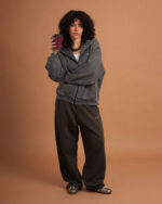 Dark Grey Washed Boxy Zip-Up Hoodie - Image 2