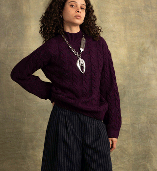 Dark Purple Cable Knit Sweater