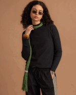 Deep Black Green Ribbed Mock Neck Top - Image 3