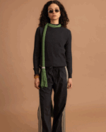 Deep Black Green Ribbed Mock Neck Top