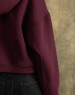 Deep Cherry Cropped Oversized Zip-Up Hoodie - Image 4