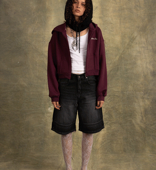Deep Cherry Cropped Oversized Zip-Up Hoodie